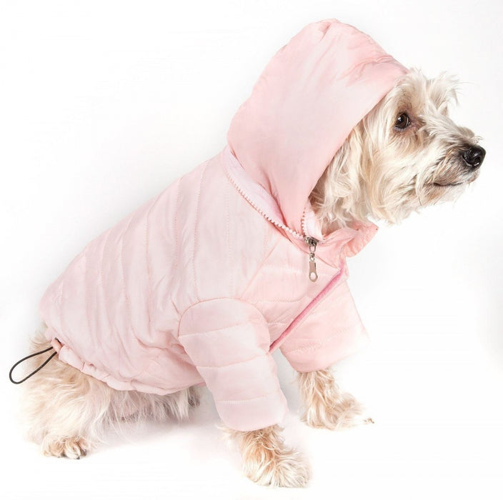 Pet Life Adjustable Light Pink Sporty Avalanche Dog Coat with Pop Out Zippered Hood