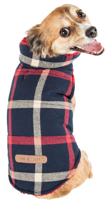 Pet Life Allegiance Blue & Red Plaid Insulated Dog Coat