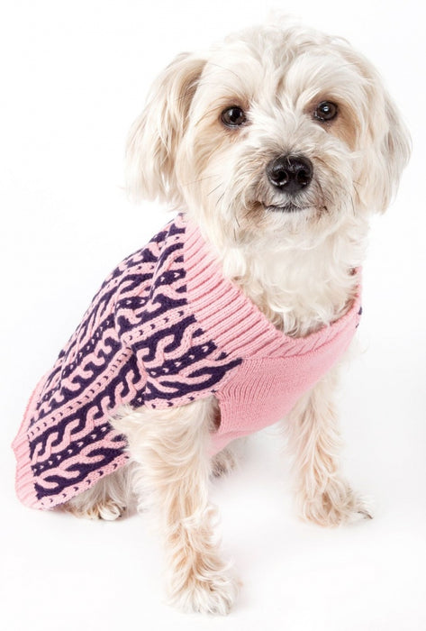 Pet Life Harmonious Dual Color Pink & Navy Blue Weaved Heavy Cable Knitted Dog Sweater