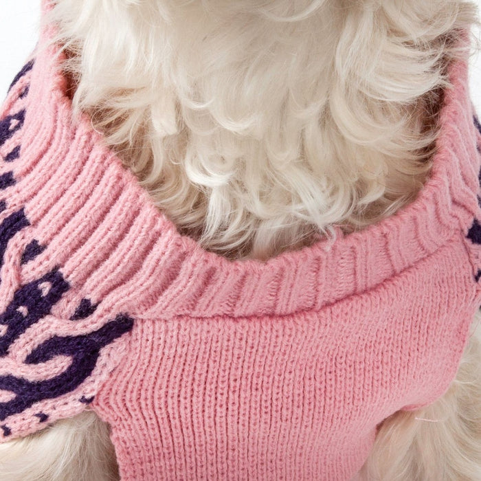 Pet Life Harmonious Dual Color Pink & Navy Blue Weaved Heavy Cable Knitted Dog Sweater