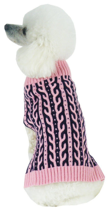 Pet Life Harmonious Dual Color Pink & Navy Blue Weaved Heavy Cable Knitted Dog Sweater