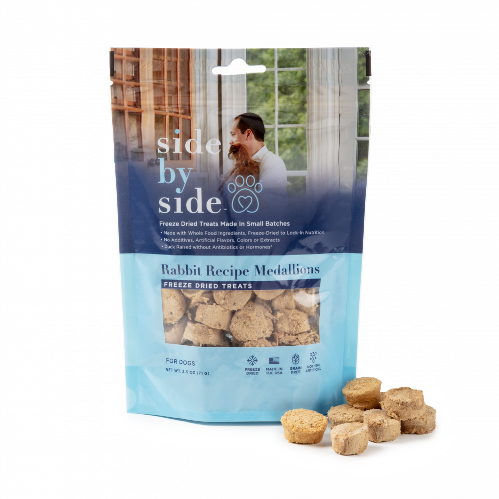 Side By Side Small Batch Cooling Feeze Dried Rabbit Medallion Treats for Dogs & Cats