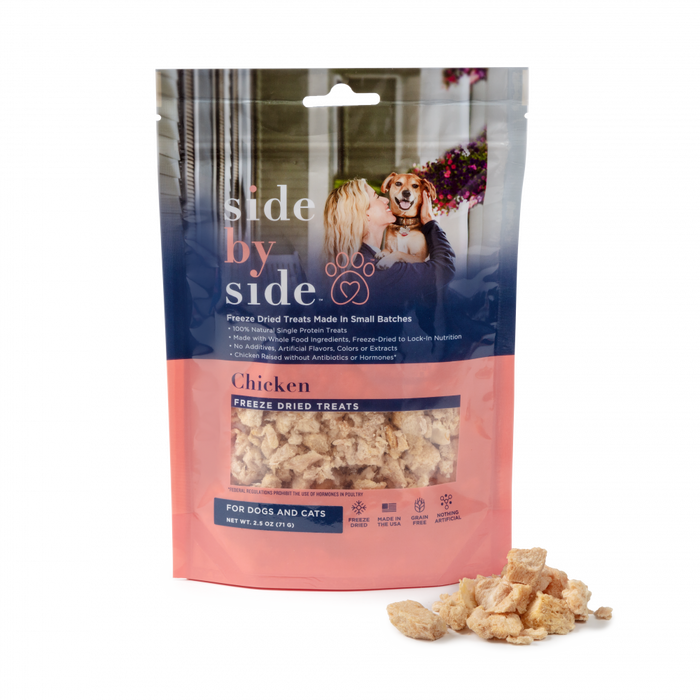 Side By Side Small Batch Freeze Dried Chicken Cubes Dog Treats