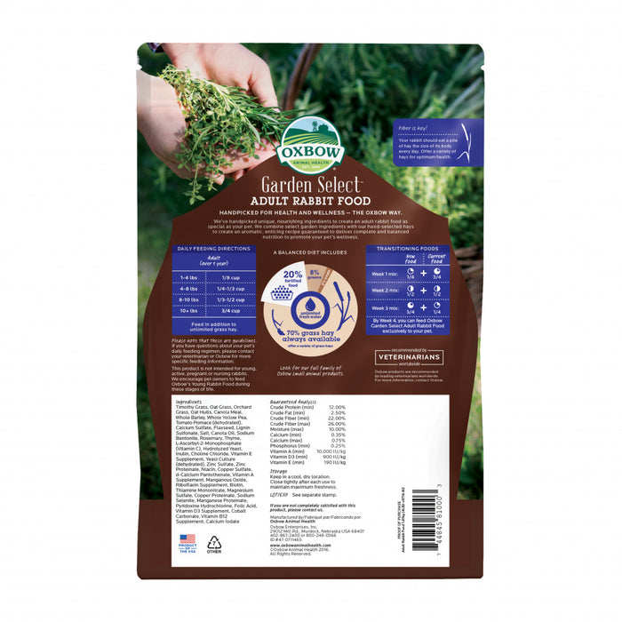 Oxbow Animal Health Garden Select Adult Rabbit Food Garden Inspired Recipe for Adult Rabbits