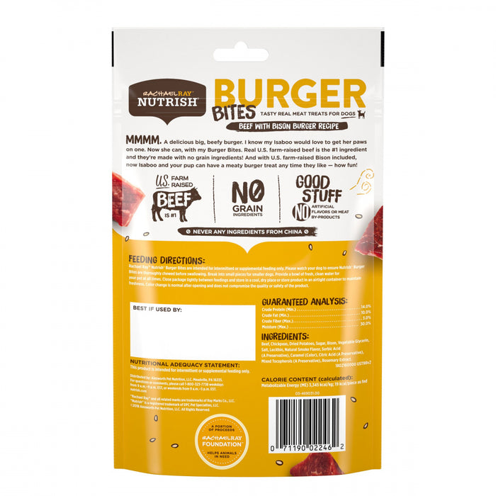 Rachael Ray Nutrish Burger Bites Grain Free Beef Burger with Bison Recipe Dog Treats