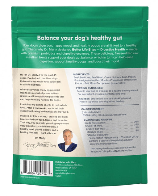 Dr. Marty Freeze Dried Raw Dog Treats Better Life Bites Digestive Health