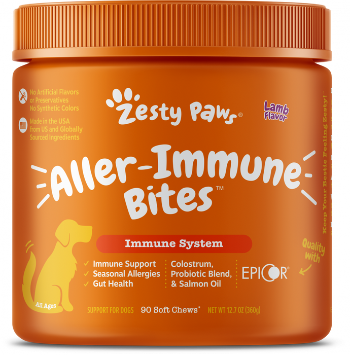 Zesty Paws Aller-Immune Bites for Seasonal Allergies Lamb Flavor Immune Function   Sensitive Skin & Gut Health for Dogs