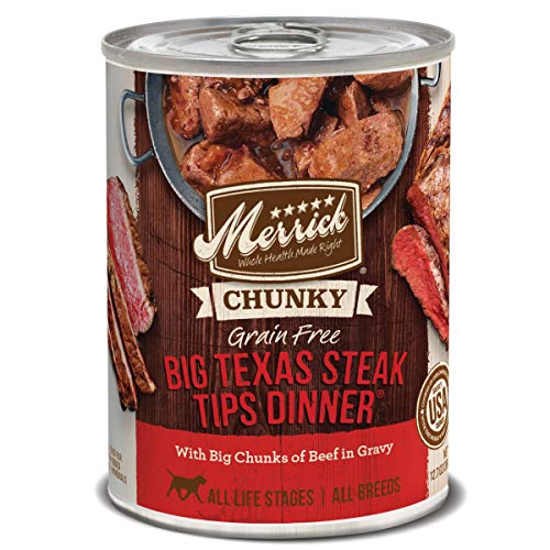 Merrick Chunky Grain Free Wet Dog Food Big Texas Steak Tips Dinner -  (12) 12.7 oz Cans