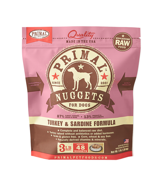 PRIMAL DOG RAW FROZEN TURKEY SARDINE NUGGETS
