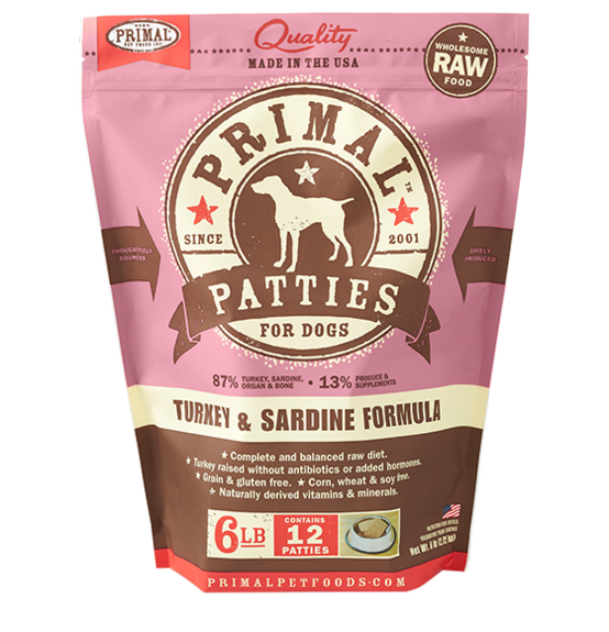 PRIMAL DOG RAW FROZEN TURKEY SARDINE PATTIES