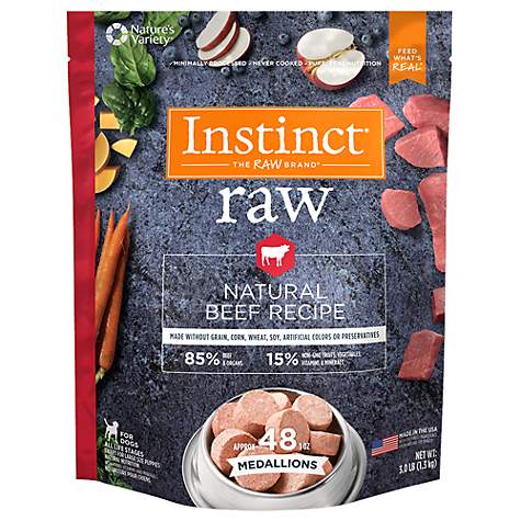 Instinct by Nature's Variety Frozen Raw Medallions Grain-Free Natural Beef Recipe Dog Food, 3-lb bag